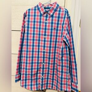 Boy Vineyard Vines Blue and Pink Plaid Shirt